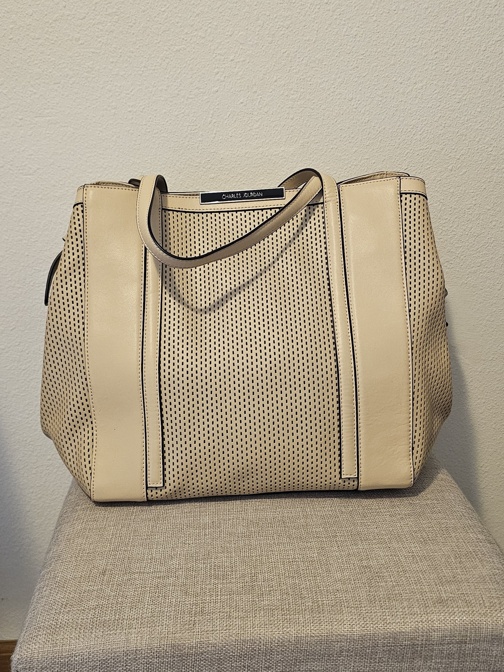 Charles Jourdan Beige Perforated Tote Bag
